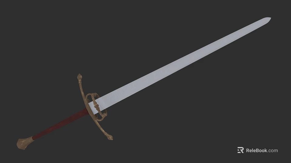 Classic Decorative Sword With Red Hilt Golden Guard And White Blade On Dark Background 3d model 