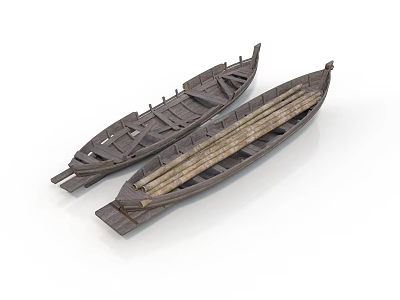 Two Vintage Wooden Boats With Plank Seats And Classic Design 3d model