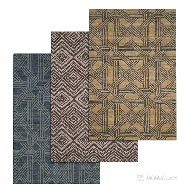 Stylish Square Rugs with Geometric Patterns and Different Modern Designs for Home Interior Decor 3d model