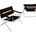 Modern Black Leather Leisure Chairs with Chrome Metal Frame Ergonomic Armrests and Minimalist Design