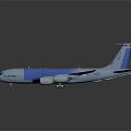 Blue and white passenger airplane with four engines long fuselage and modern aerodynamic design