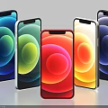 Colorful Smartphones with Gradient Circle Patterns on Screen Arranged in Semicircle