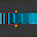Automotive Blue Curved Component With Red Straps And Yellow Dots