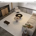 Modern Living Room Sofa And Coffee Table Set With Area Rug Floor Lamp And Plant