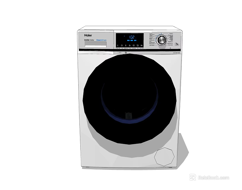 Modern White Front Loading Washing Machine With Digital Display And Control Panel 3d model