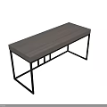 Modern Wooden Desk With Walnut Tabletop And Black Metal Frame Structure