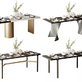 Modern Dining Tables with Tableware Vase with Greenery and Various Stylish Leg Designs 3d model