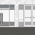 Modern Glass Double Doors with Metal Frame Stone Wall and Sky Reflection for Building Entrance