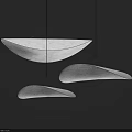 Three Modern Curved White Pendant Lights With Paper Like Shade Against Gray Background 3d model