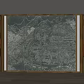 Traditional Chinese Wall Panel With Mountain Architecture Pattern Wooden Cabinets And Shelves With Ornaments