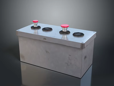 Stainless Steel Storage Box With Red Knobs And Black Circular Surface Parts 3d model