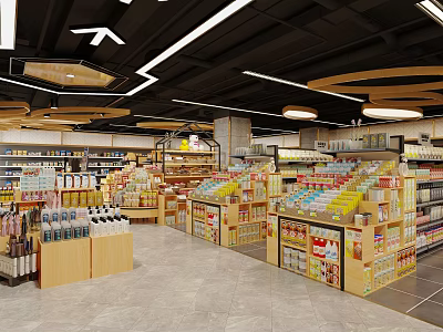 Modern Supermarket Department Store Interior With Shelves Stocked Various Assorted Daily Products 3d model