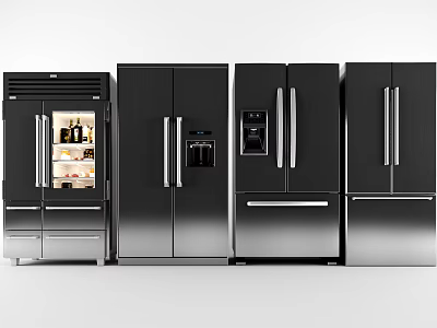 Modern Black Stainless Steel Refrigerators And Freezers With Various Door Designs 3d model