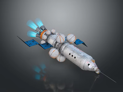 Advanced Spacecraft With Multiple Spherical Modules Blue Solar Panels And Thrusters 3d model