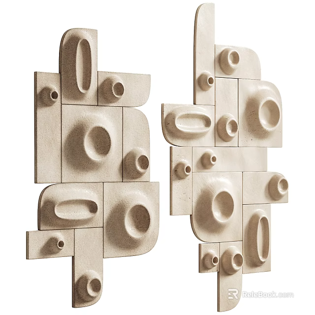 Modern Decorative Cabinet With Geometric Shapes And Circular Indentations Design 3d model