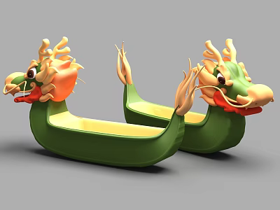 3D Green Dragon Boat Model With Double Dragon Heads And Traditional Design 3d model