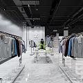 Modern Clothing Store Interior With Open Layout Display Racks Lighting And Marble Floor