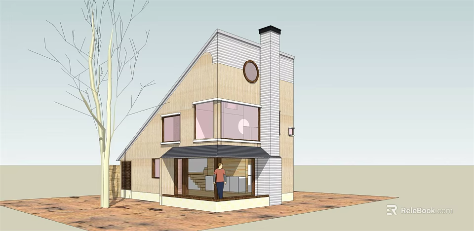 Modern Single Family House With Gabled Roof Round Window And Porch 3d model 