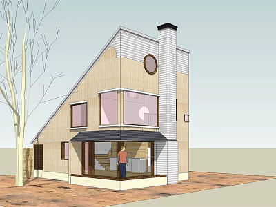 Modern Single Family House With Gabled Roof Round Window And Porch 3d model