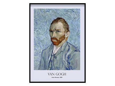 Van Gogh Self Portrait June 1889 With Swirling Background And Framed Artwork 3d model