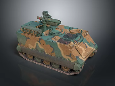Armored Tracked Military Vehicle with Camouflage Paint and Weapon Turret System 3d model