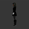 3D Game and Movie Character with Black Leather Jacket Long Hair and White Gloves