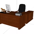 Wooden Office Desk With Apple iMac Horse Figurine Stack of Books and Black Leather Chair