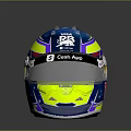 Vibrant Race Car Driver Helmet Featuring Red Bull Cash App Blue Yellow Purple Design