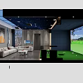 Modern Interior Design With Starry Sky Ceiling Sofa TV And Mini Golf Green Turf Area