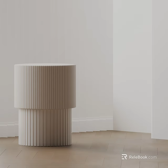 Light Colored Fluted Side Table in Room Corner with White Wall and Light Floor 3d model 