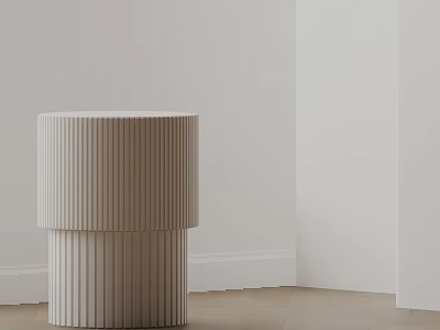 Light Colored Fluted Side Table in Room Corner with White Wall and Light Floor 3d model