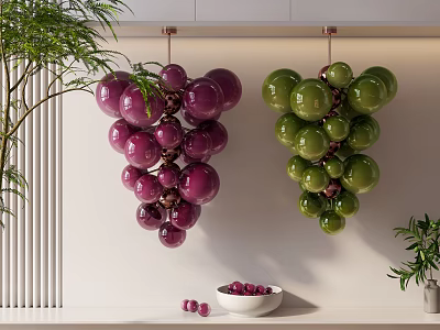Unique Grape Shaped Pendant Lights Purple Green Design In Modern Interior With Plants 3d model