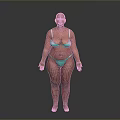 Bald Curvy Woman In Green Bikini Standing Full Body Against Gray Background