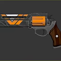 Orange Silver Revolver With Wooden Grip V Shaped Pattern And Metallic Body