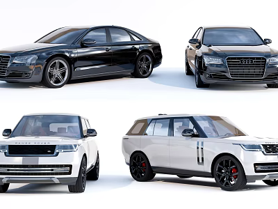 Luxury Car Collection With Black Audi Sedan And White Range Rover SUV Models 3d model