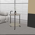 Round Side Table Two Tier Metal Frame White Top On Wheels By Sofa And Blinds 3d model