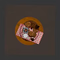 Fresh Milk with Stacked Cookies and Chocolate on Wooden Table with Checkered Cloth