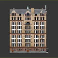 Classic Multi Story Residential Building Exterior Design With Ornate Windows Decorative Roof And Brick Facade