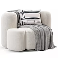 Soft Fabric Accent Chair with Striped Pillow Gray Blanket and Ottoman