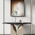 Modern Console Table With Marble Top Green Plant And Abstract Wall Art 3d model