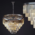 Illuminated Modern Chandelier With Metal Frame And Crystal Hanging Strands