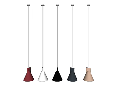 Modern Pendant Lights With Conical Shades In Various Colors And Slender Hanging Rods 3d model