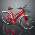Red Modern Bicycle With Brown Seat And Front Basket For Urban Riding