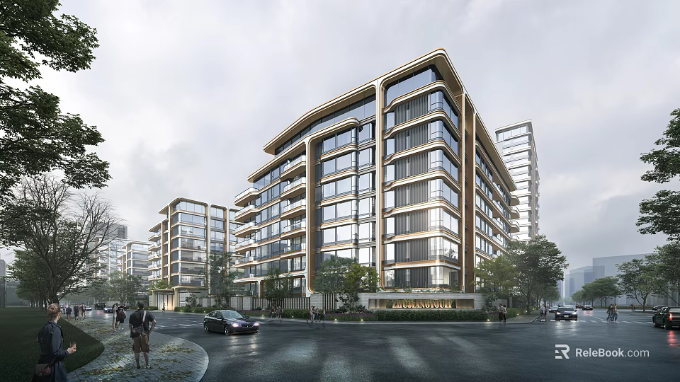 Modern Residential Building with Contemporary Architectural Design Glass Facade and Street View 3d model 
