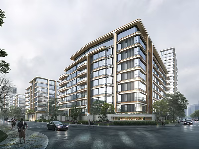 Modern Residential Building with Contemporary Architectural Design Glass Facade and Street View 3d model