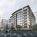 Modern Residential Building with Contemporary Architectural Design Glass Facade and Street View