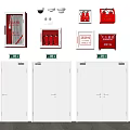 Fire Safety Equipment Mounted on Wall with Extinguishers Hoses Smoke Detectors and White Fire Doors