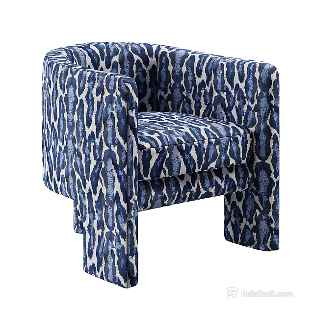Modern Armchair With Blue And White Abstract Pattern Stylish Armrests And Comfortable Design 3d model 
