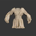 Elegant Beige Dress With Loose Long Sleeves And Tied Waist Design