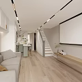 Modern Apartment Kitchen With Green Cabinets White Countertops Island Bar Stools Hanging Lights And Plants